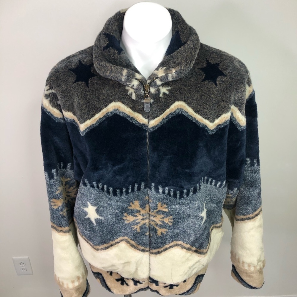 Vintage New Zealand Greatmates - Women's Faux Fur Zip-Up Coat - Blue/Multi S - Picture 3 of 12